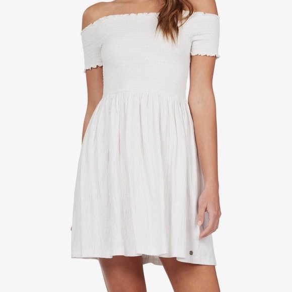 Roxy White Smocked Hanging Off-The-Shoulder Dress - Picture 2 of 9